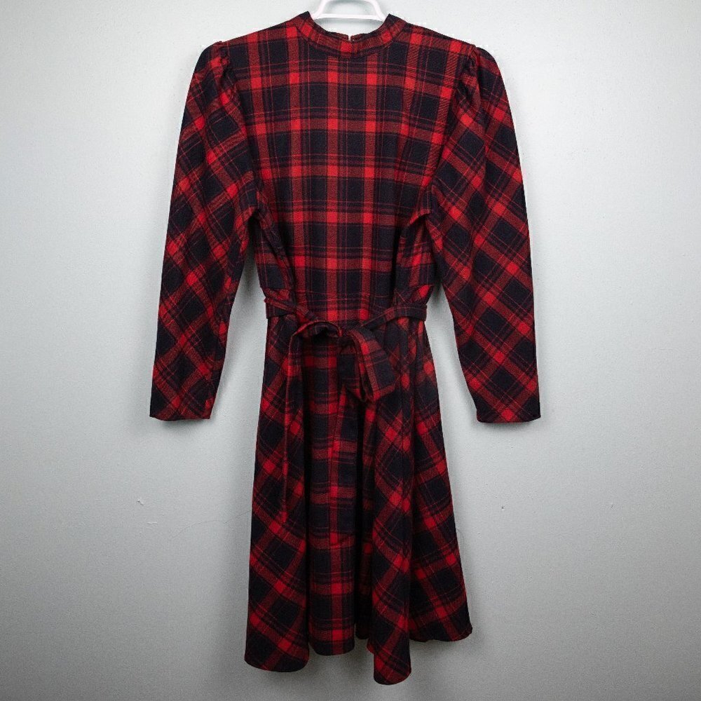 Eloquii red buffalo plaid long sleeve fit and flare dress-16